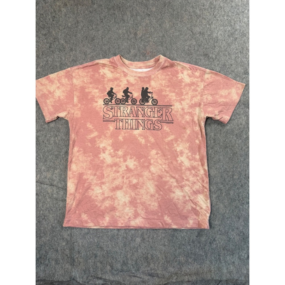 Stranger Things T Shirt Womens XL Pink Tie Dye Cotton Graphic Bike Scene Netflix